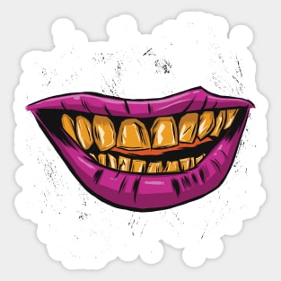 Funny Zombie Mouth Social Distancing Gold Cartoon Teeth Smile Sticker